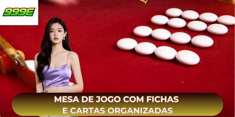Mesa de jogo com fichas e cartas organizadas